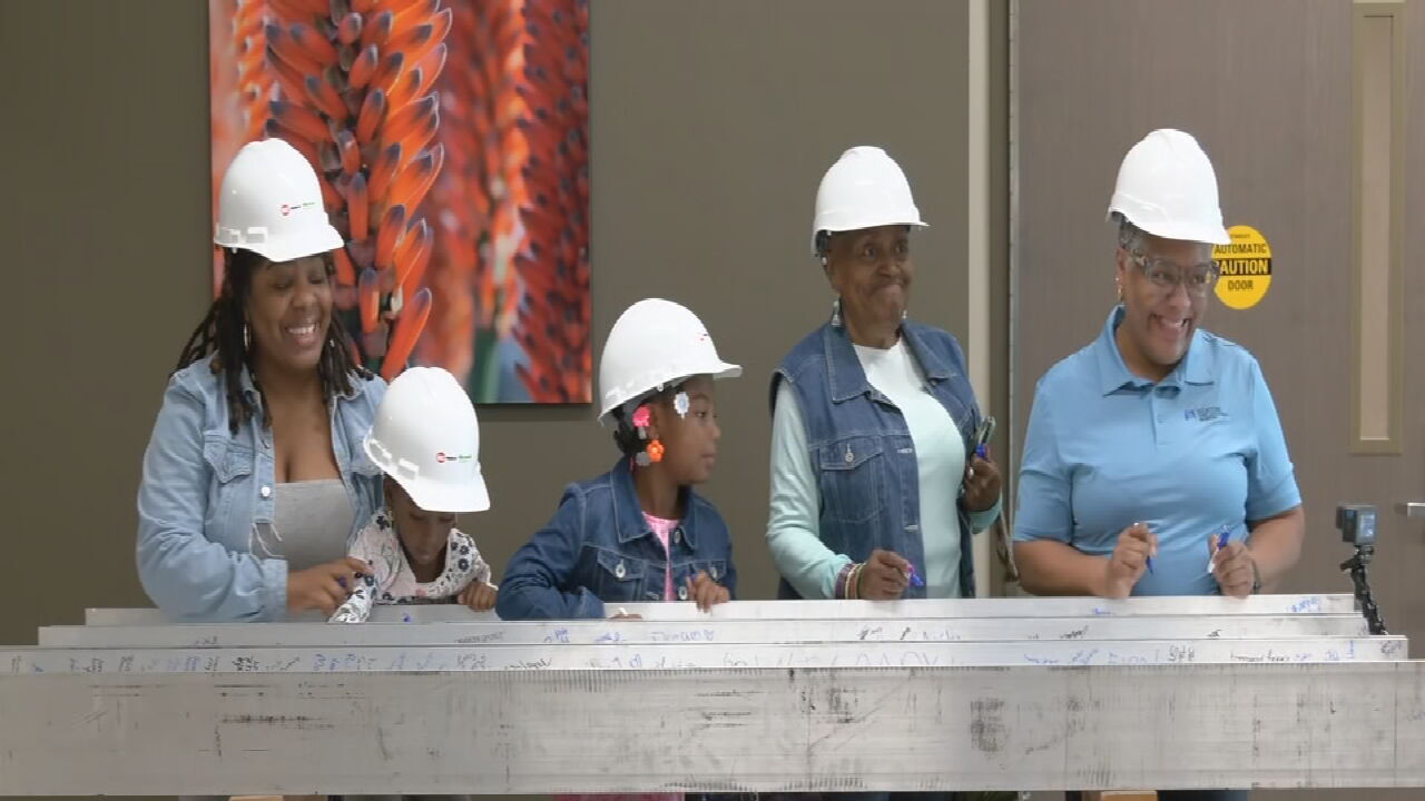 Signed construction beam at Norton West Hospital